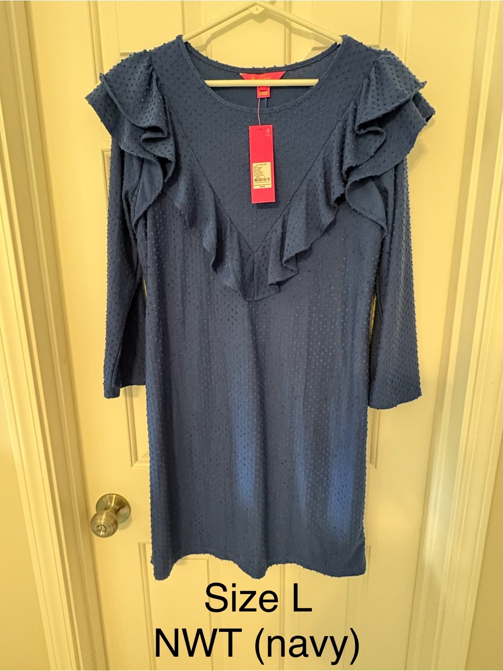 Lilly Pulitzer Navy Textured Ruffle Midi Dress